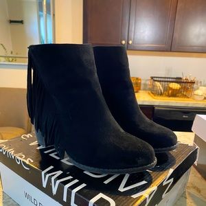 Black Suede Fringe Short Boots